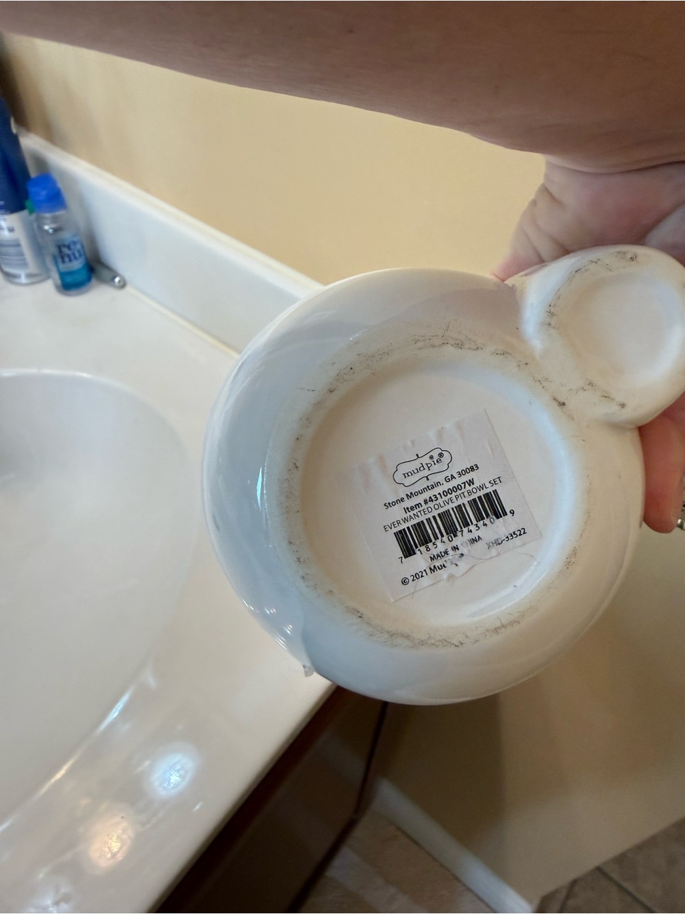 Mud Pie White Ceramic Divided Olive Bowl with Beaded Rim - Picture 4 of 6
